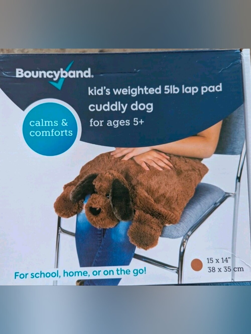Weighted 5lb lap pad cuddly dog, brown 15x14", new